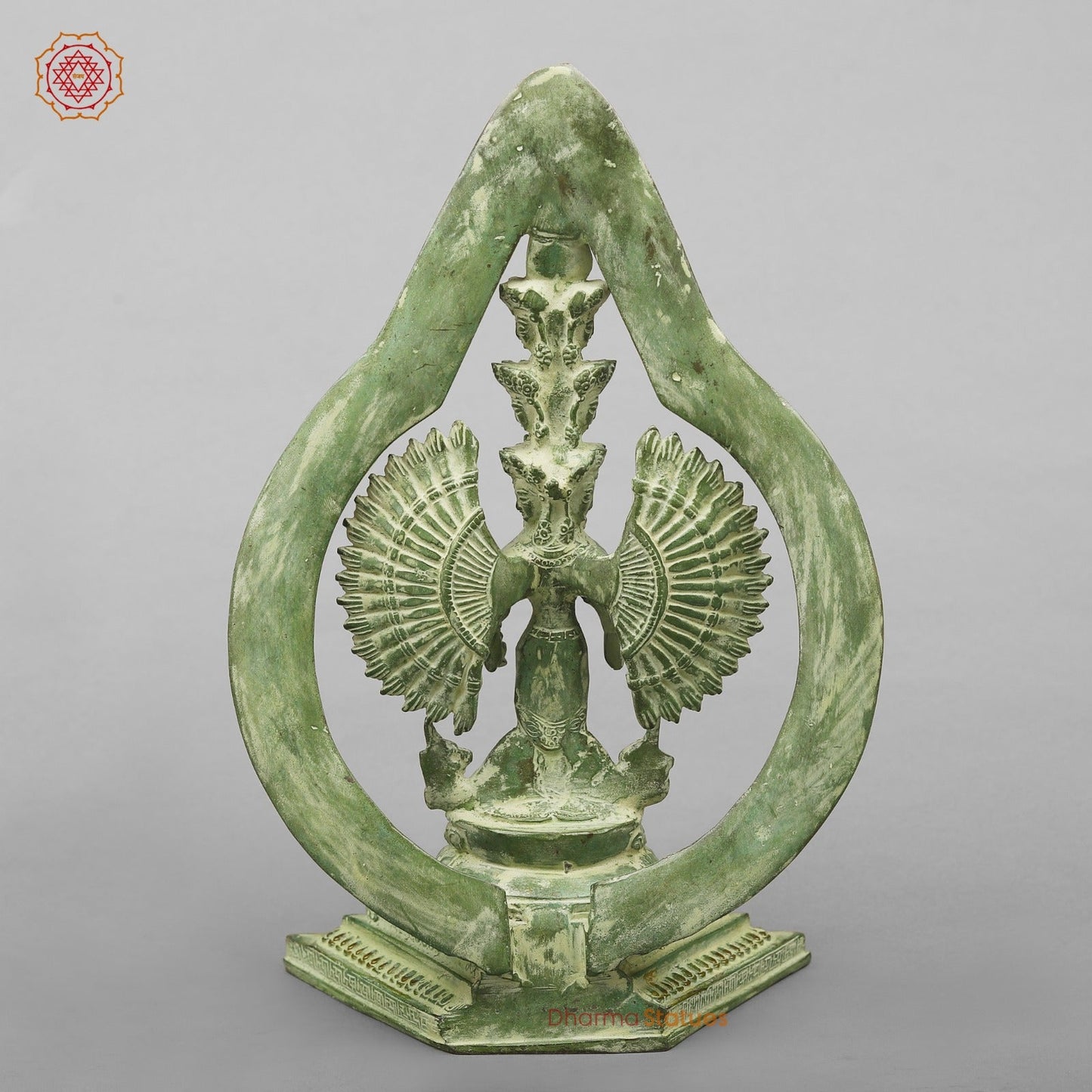 Brass Lokeshwar Seated with Frame, Green Patina Finish 12.5”
