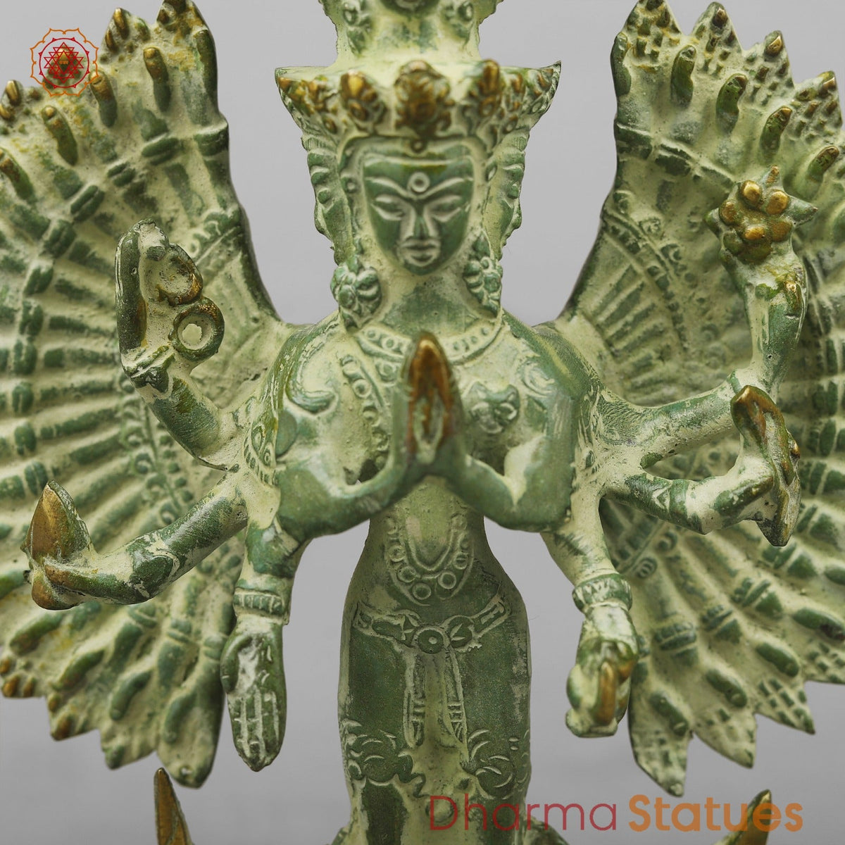 Brass Lokeshwar Standing Fine, Green Leaf Finish 9.5”