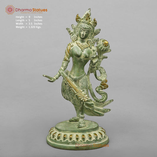 Brass Green Tara Standing Fine, Green Leaf Finish 9”