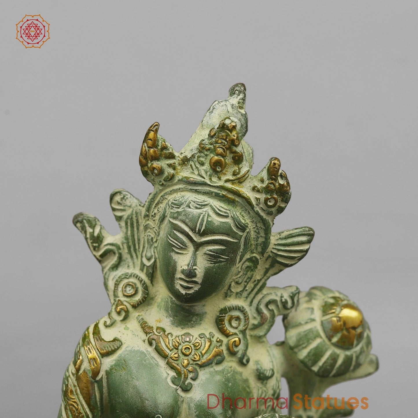 Brass Green Tara Standing Fine, Green Leaf Finish 9”