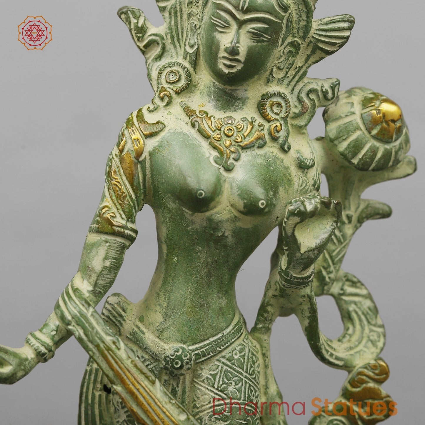 Brass Green Tara Standing Fine, Green Leaf Finish 9”