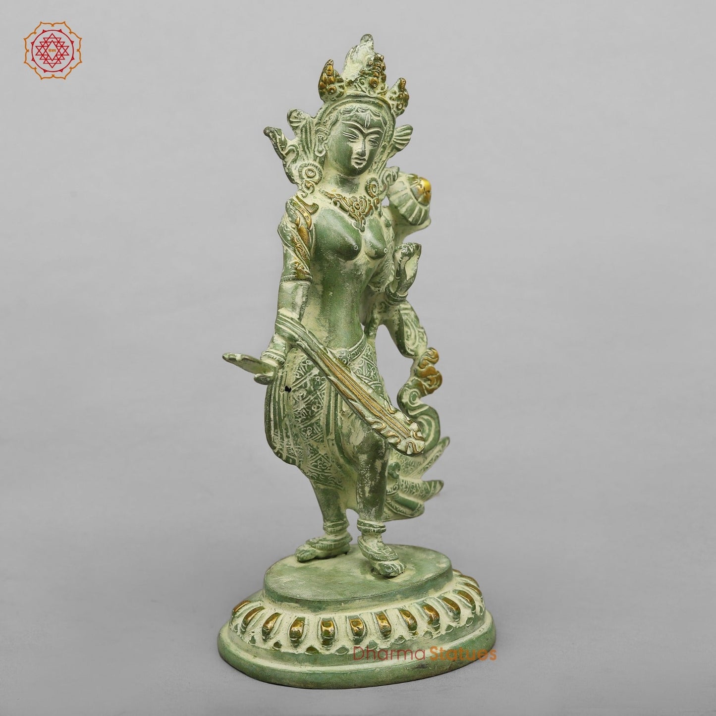 Brass Green Tara Standing Fine, Green Leaf Finish 9”