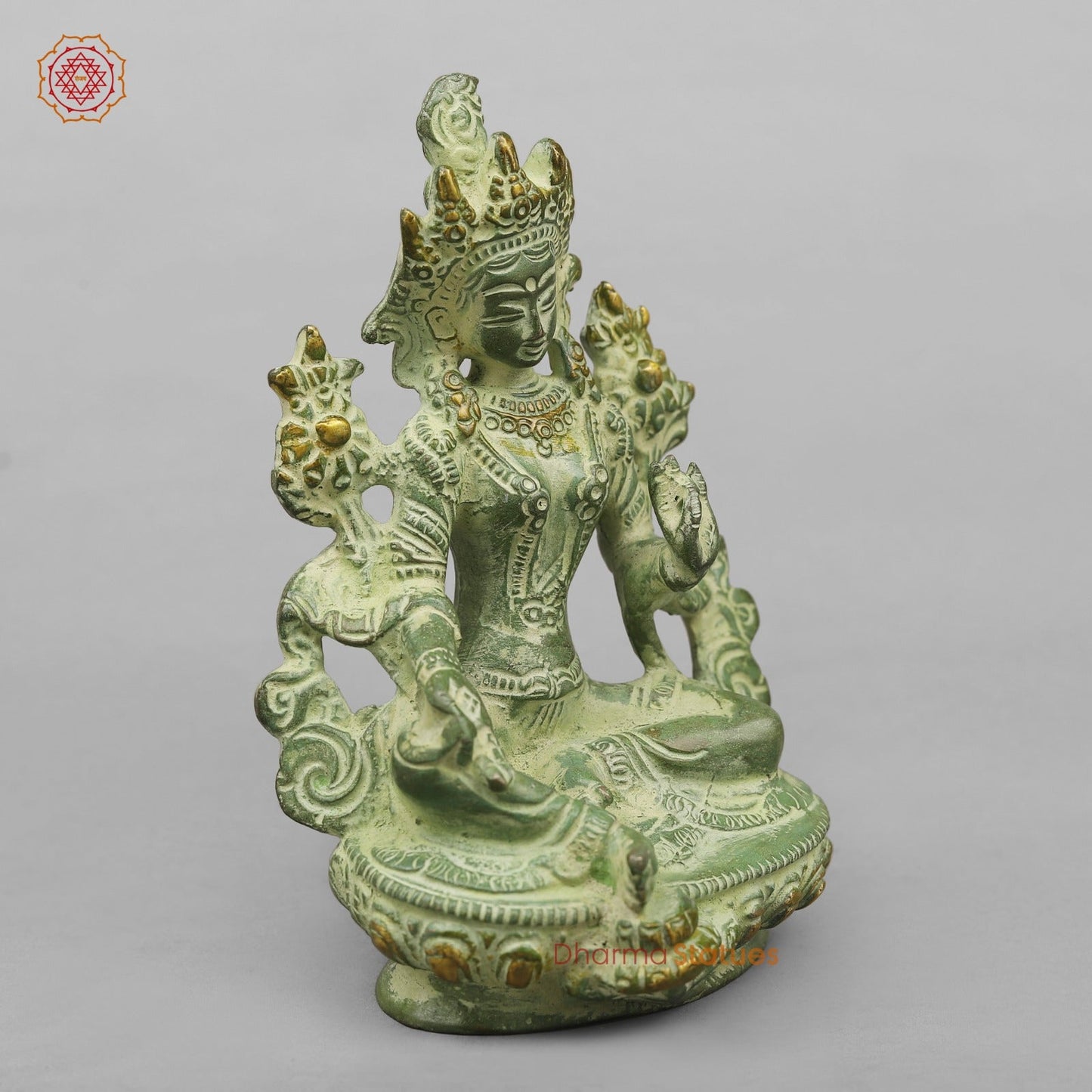 Brass Green Tara Seated, Green Patina finish 6”