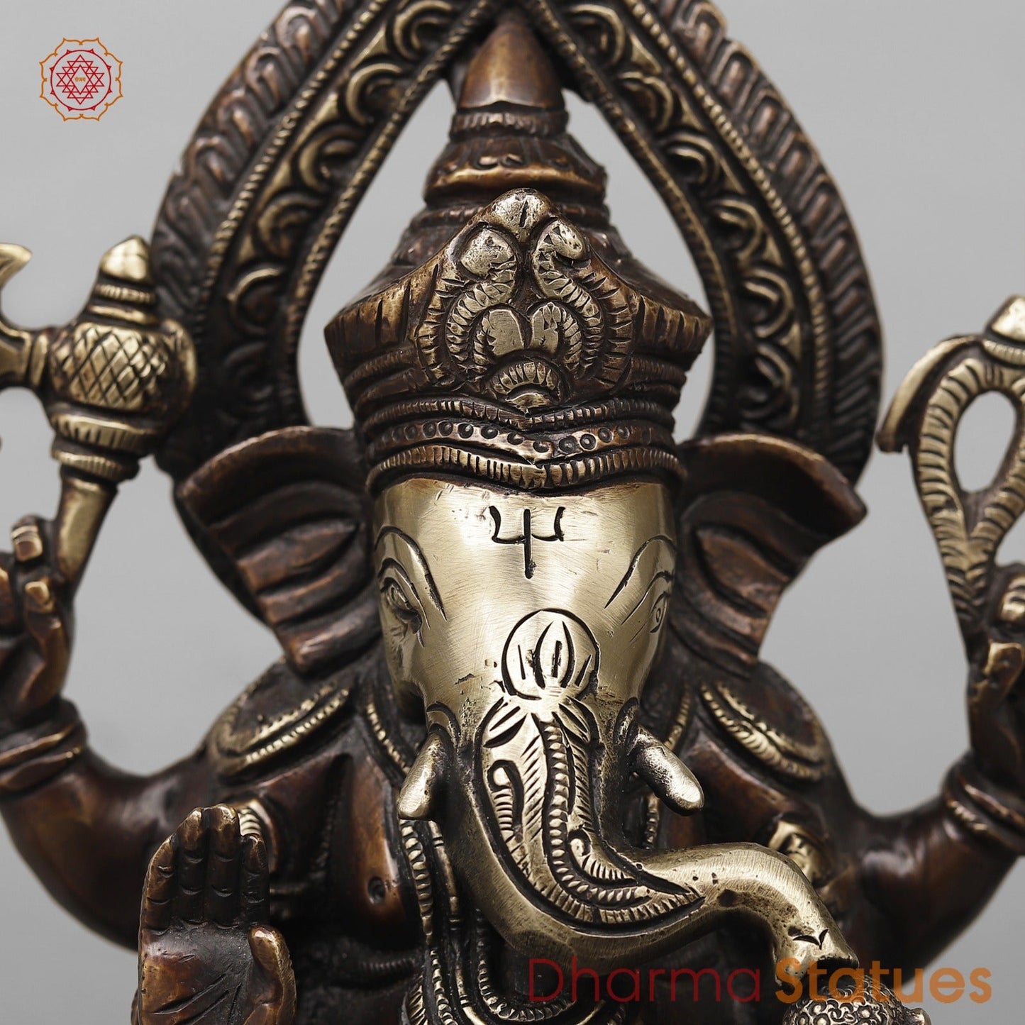 Brass Ganesh Seated on Elephants Fine, Antique Finish 9.5”
