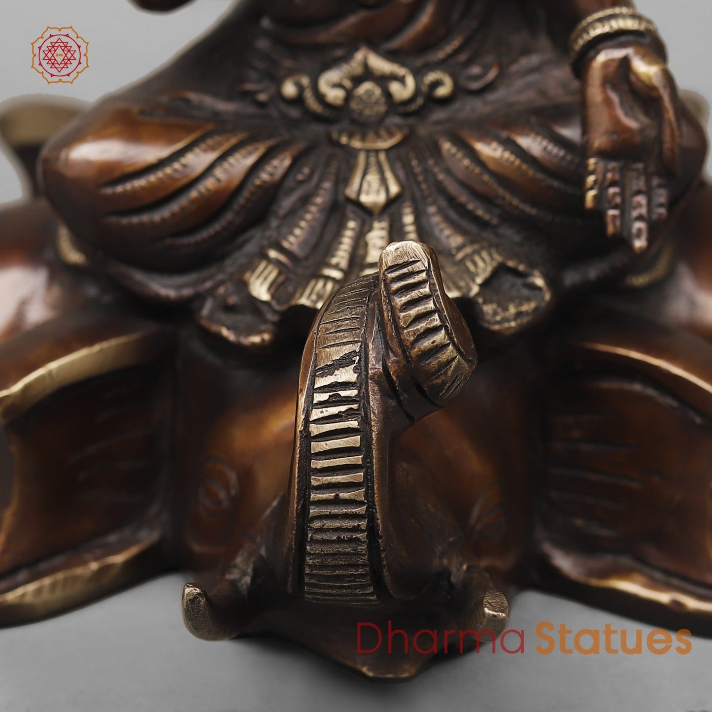Brass Lakshmi Seated on Elephants Fine, Antique Copper Finish 9.5”