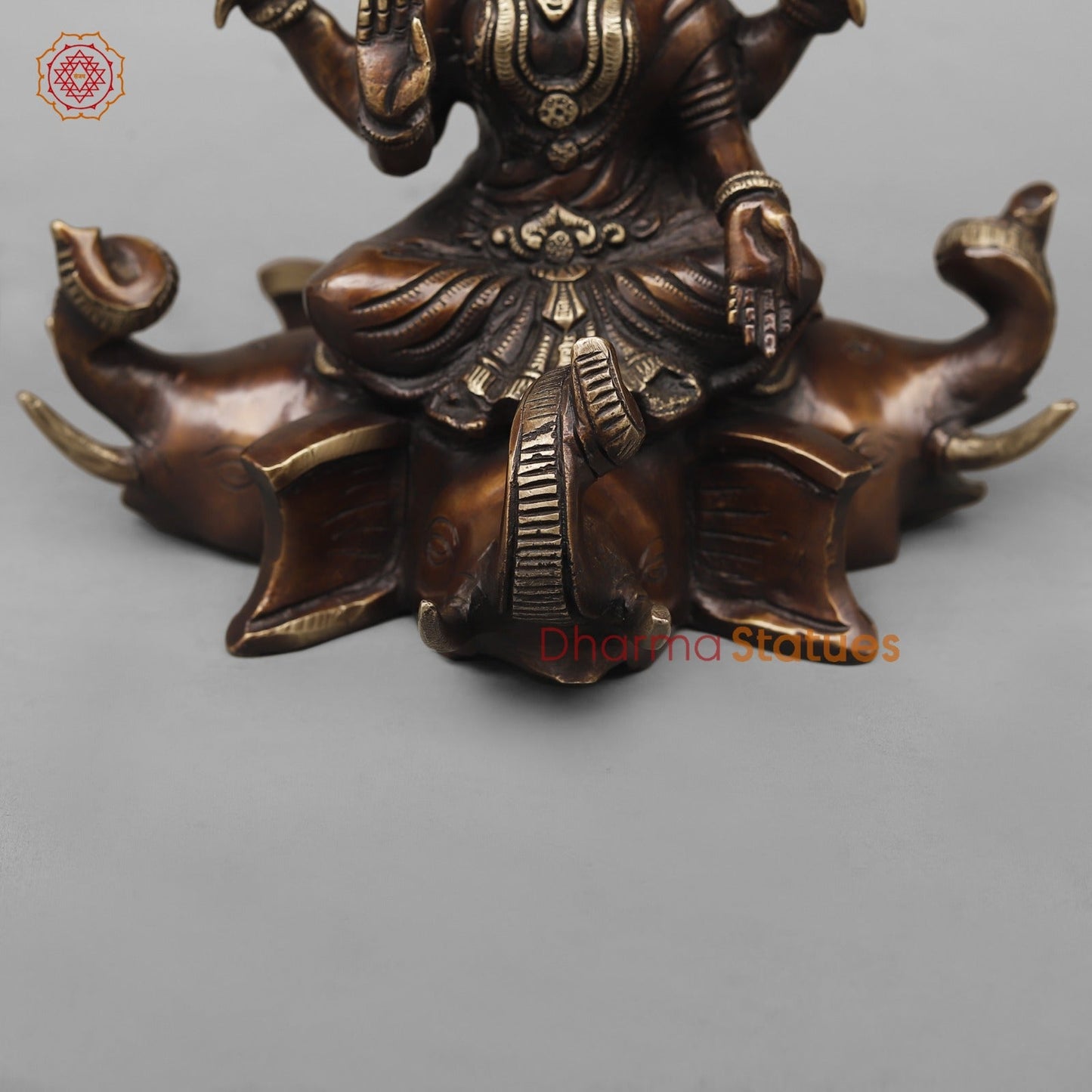 Brass Lakshmi Seated on Elephants Fine, Antique Copper Finish 9.5”
