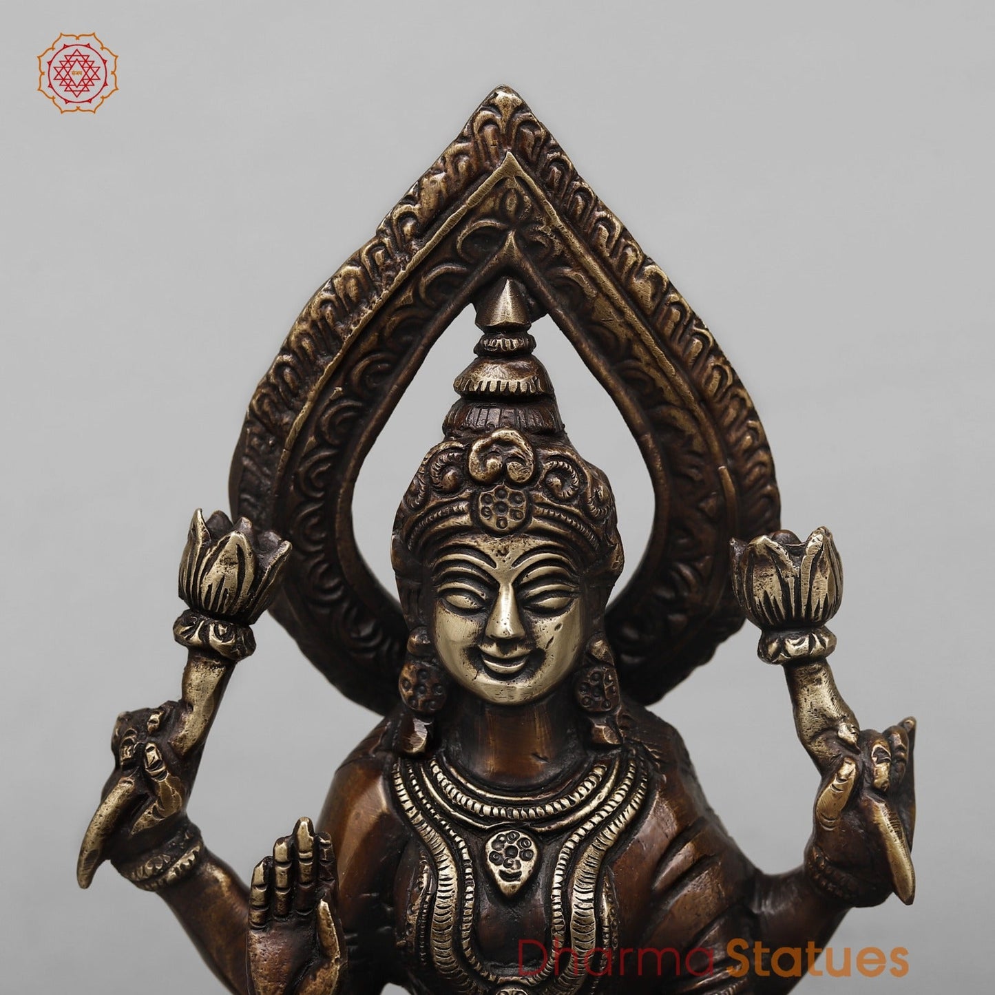 Brass Lakshmi Ganesh Seated on Elephants Fine, Antique Copper Finish 9.5”