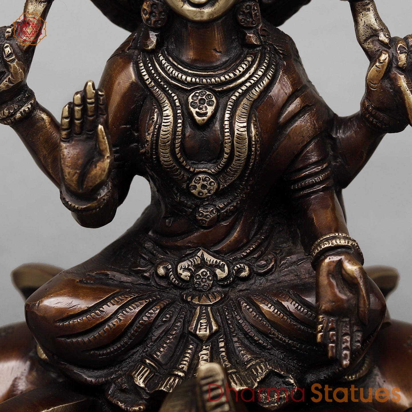 Brass Lakshmi Ganesh Seated on Elephants Fine, Antique Copper Finish 9.5”