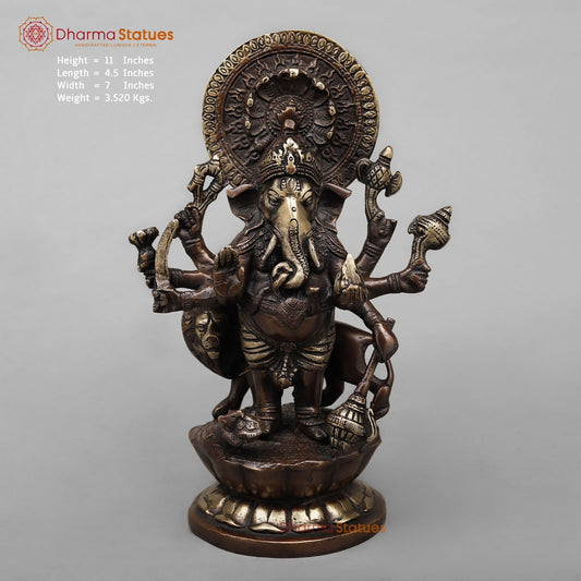 Brass Raksha Ganesh Fine, Antique Copper Finish 11”