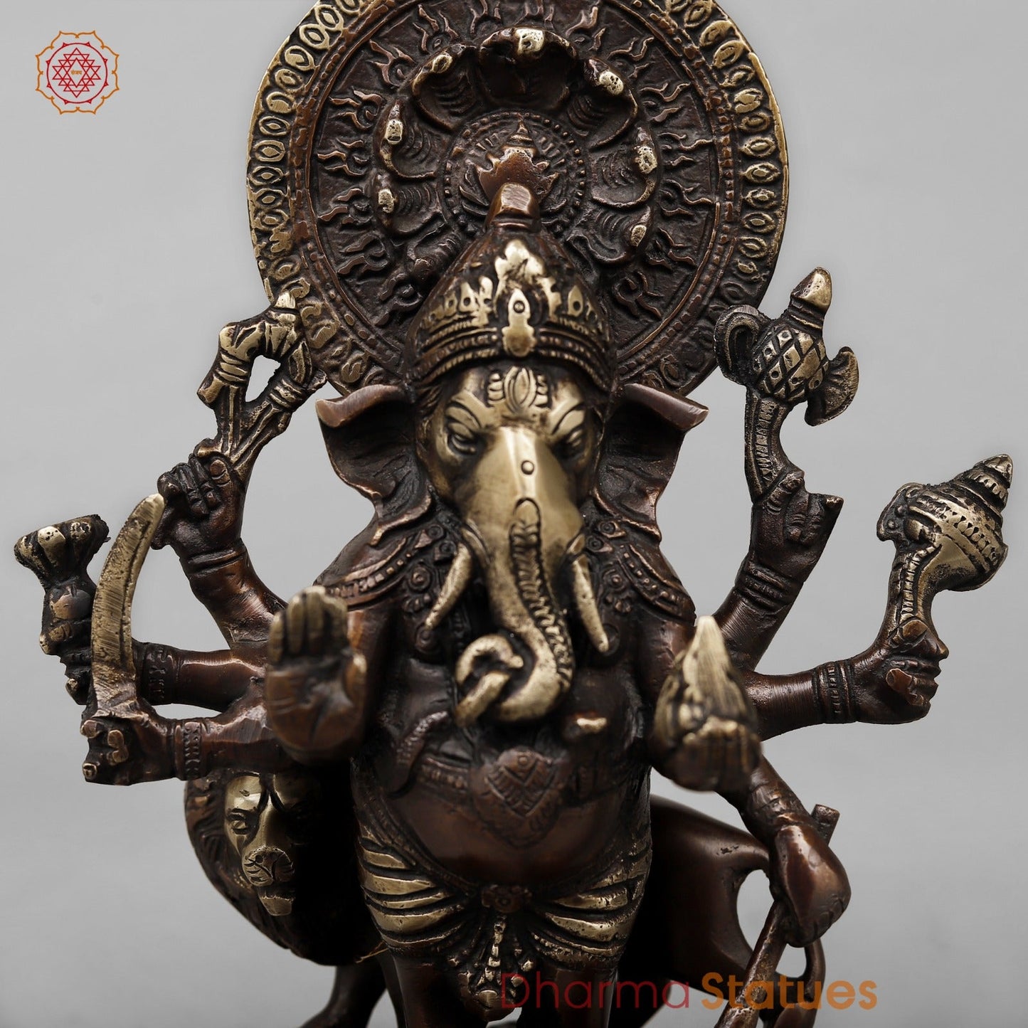 Brass Raksha Ganesh Fine, Antique Copper Finish 11”