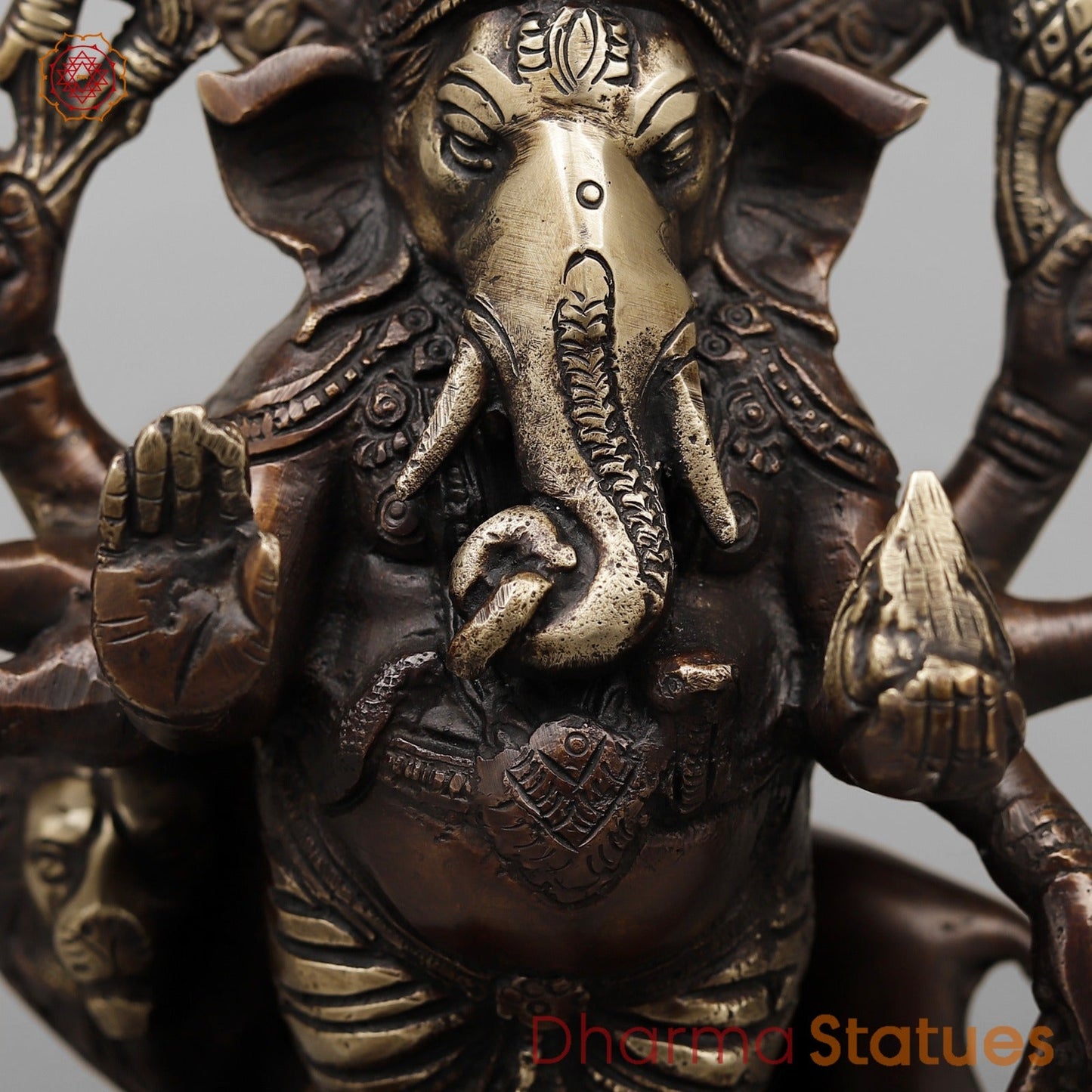 Brass Raksha Ganesh Fine, Antique Copper Finish 11”