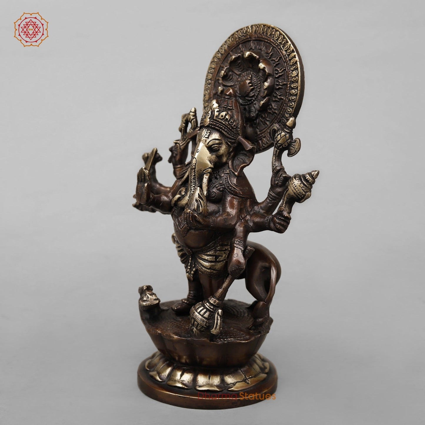 Brass Raksha Ganesh Fine, Antique Copper Finish 11”