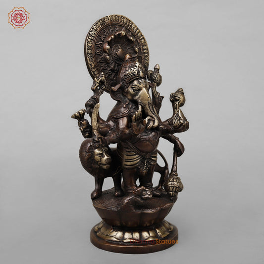 Brass Raksha Ganesh Fine, Antique Copper Finish 11”