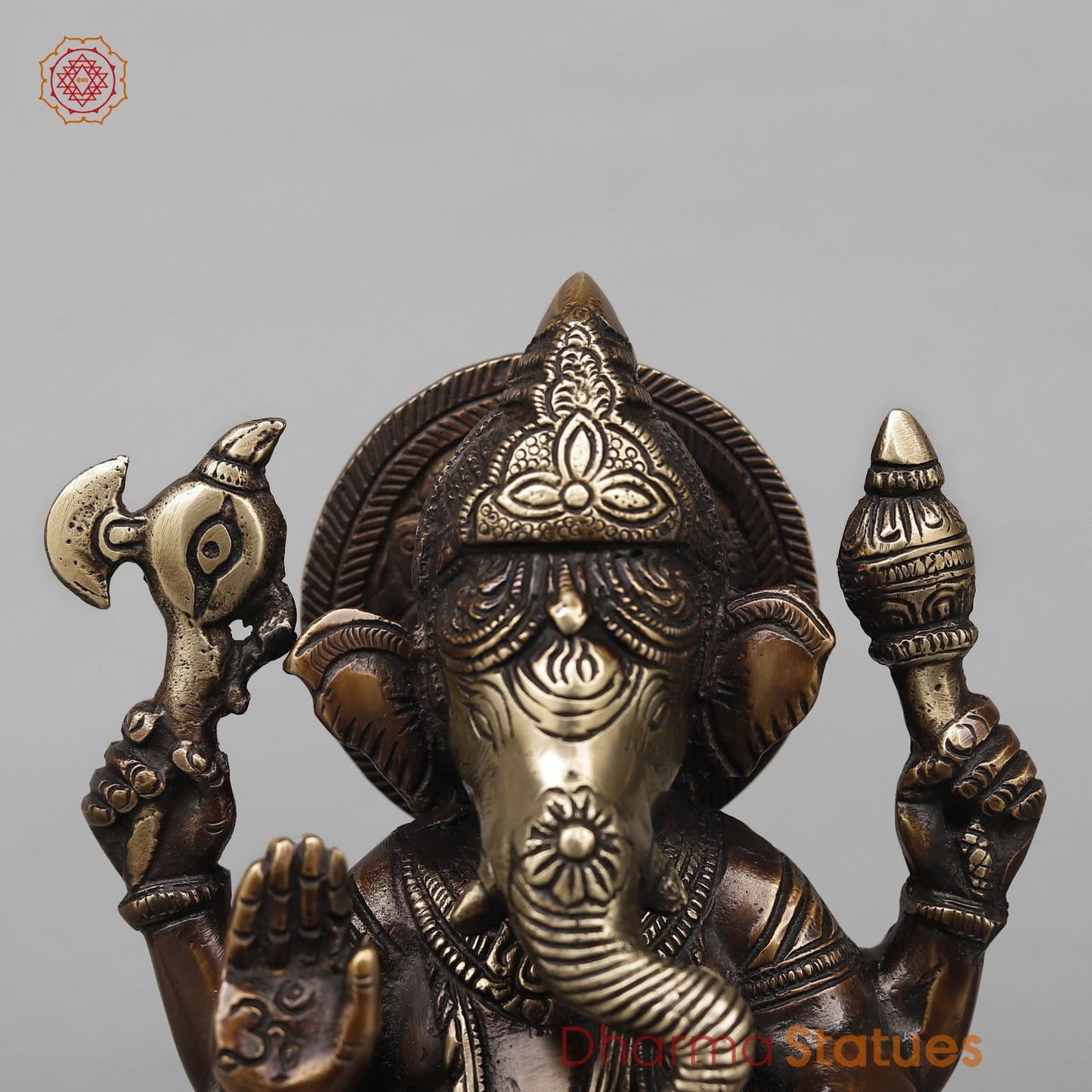 Brass Ganesh Seated on Rat Fine, Antique Copper Finish 9.5”