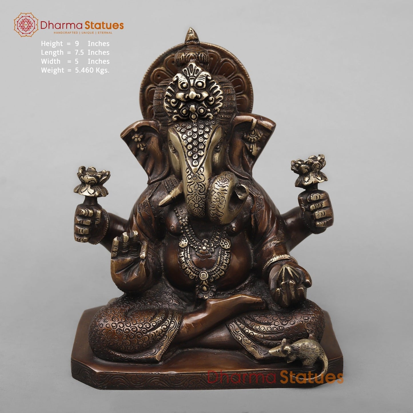 Brass Dagru Seth Ganesh Fine, Antique Copper Finish 9”