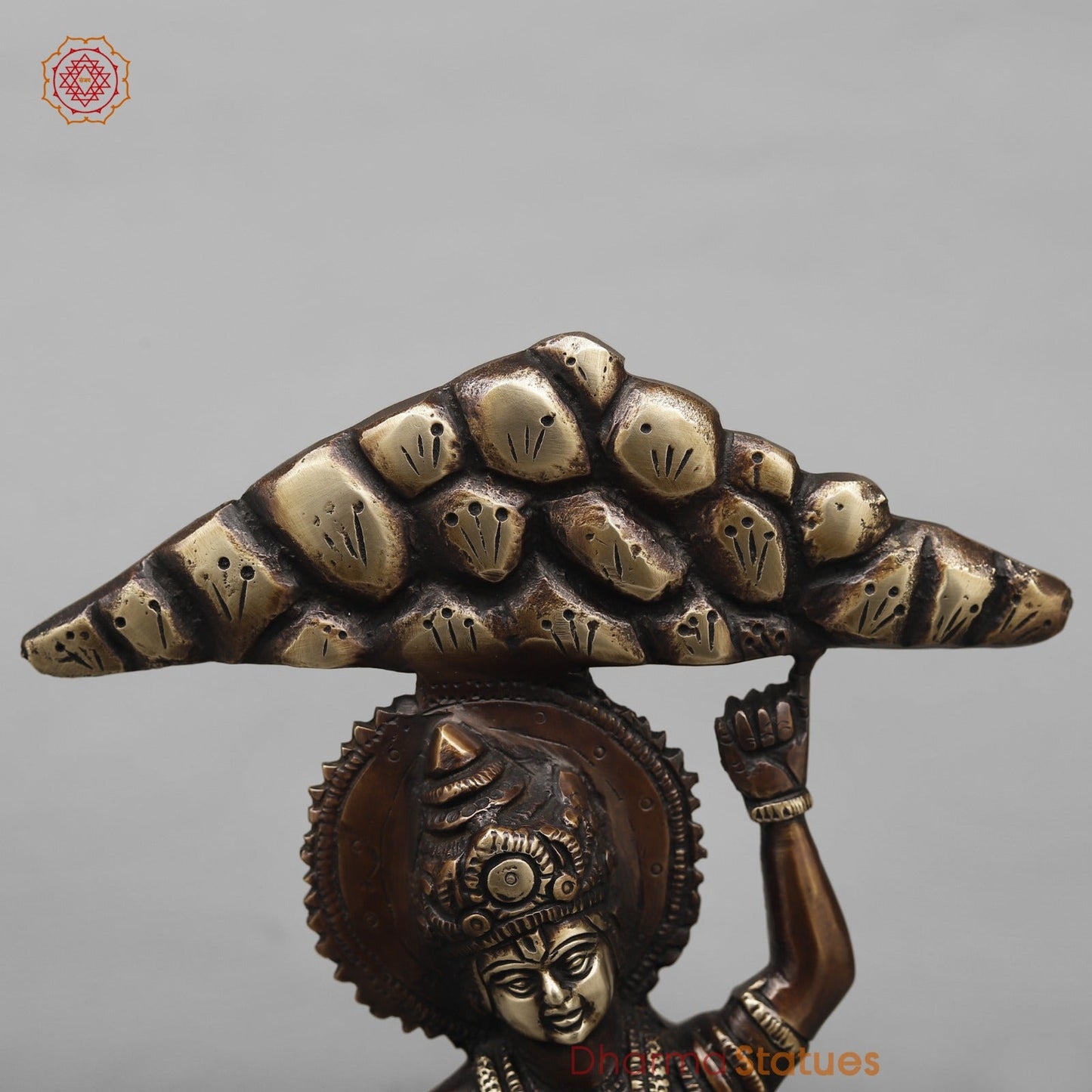 Brass Krishna with Govardhan Parwat fine, Antique Copper Finish 10”