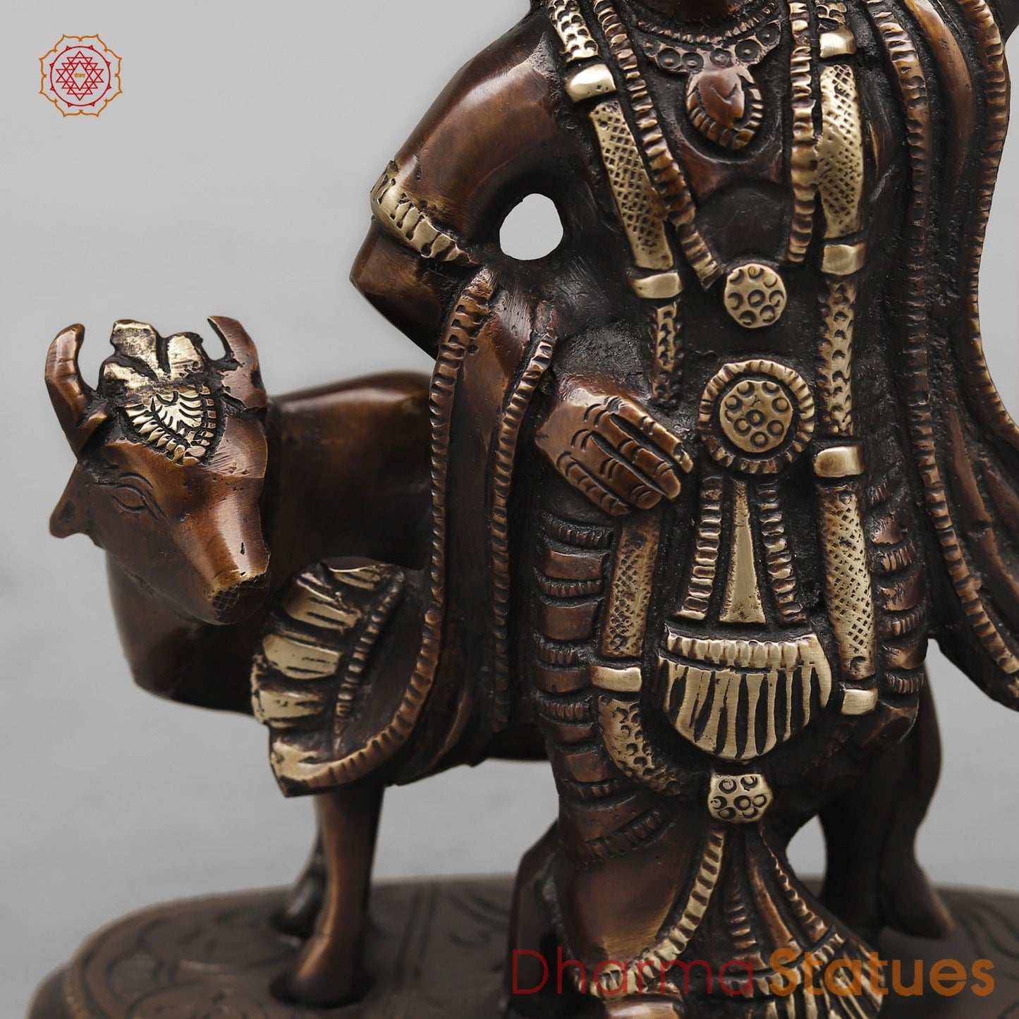 Brass Krishna with Govardhan Parwat fine, Antique Copper Finish 10”