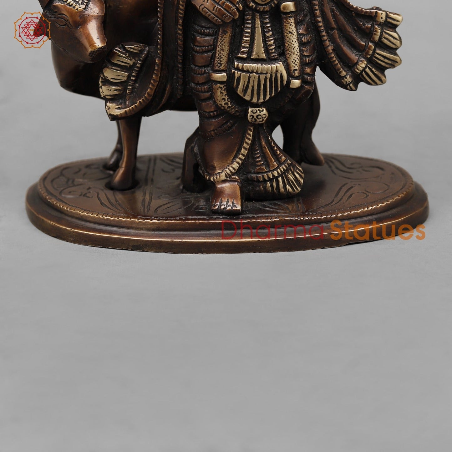 Brass Krishna with Govardhan Parwat fine, Antique Copper Finish 10”
