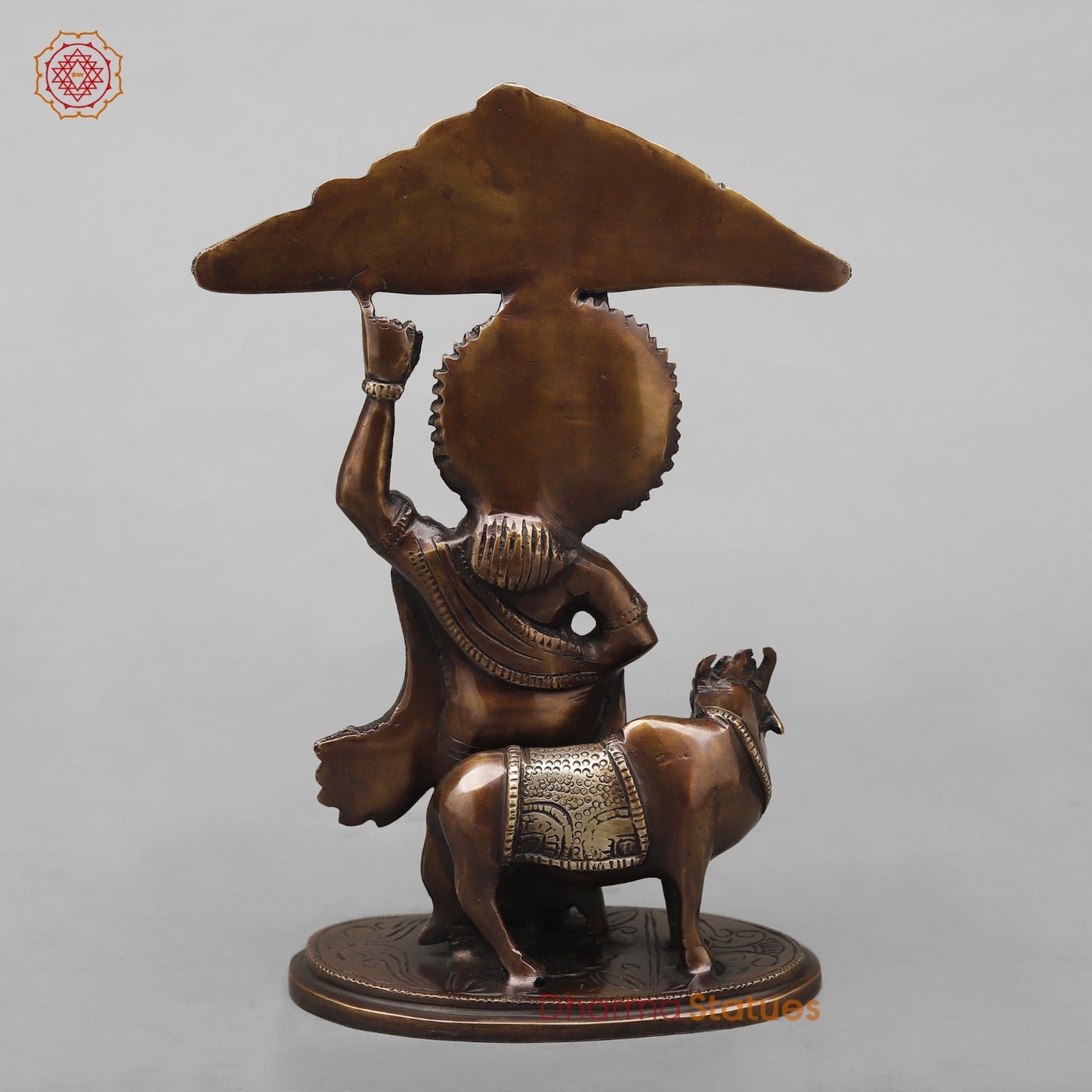 Brass Krishna with Govardhan Parwat fine, Antique Copper Finish 10”