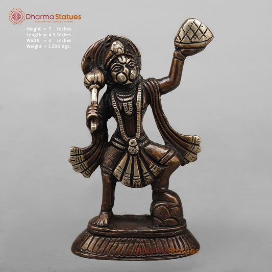 Brass Hanuman Ji Standing Fine, Antique Copper Finish 7”