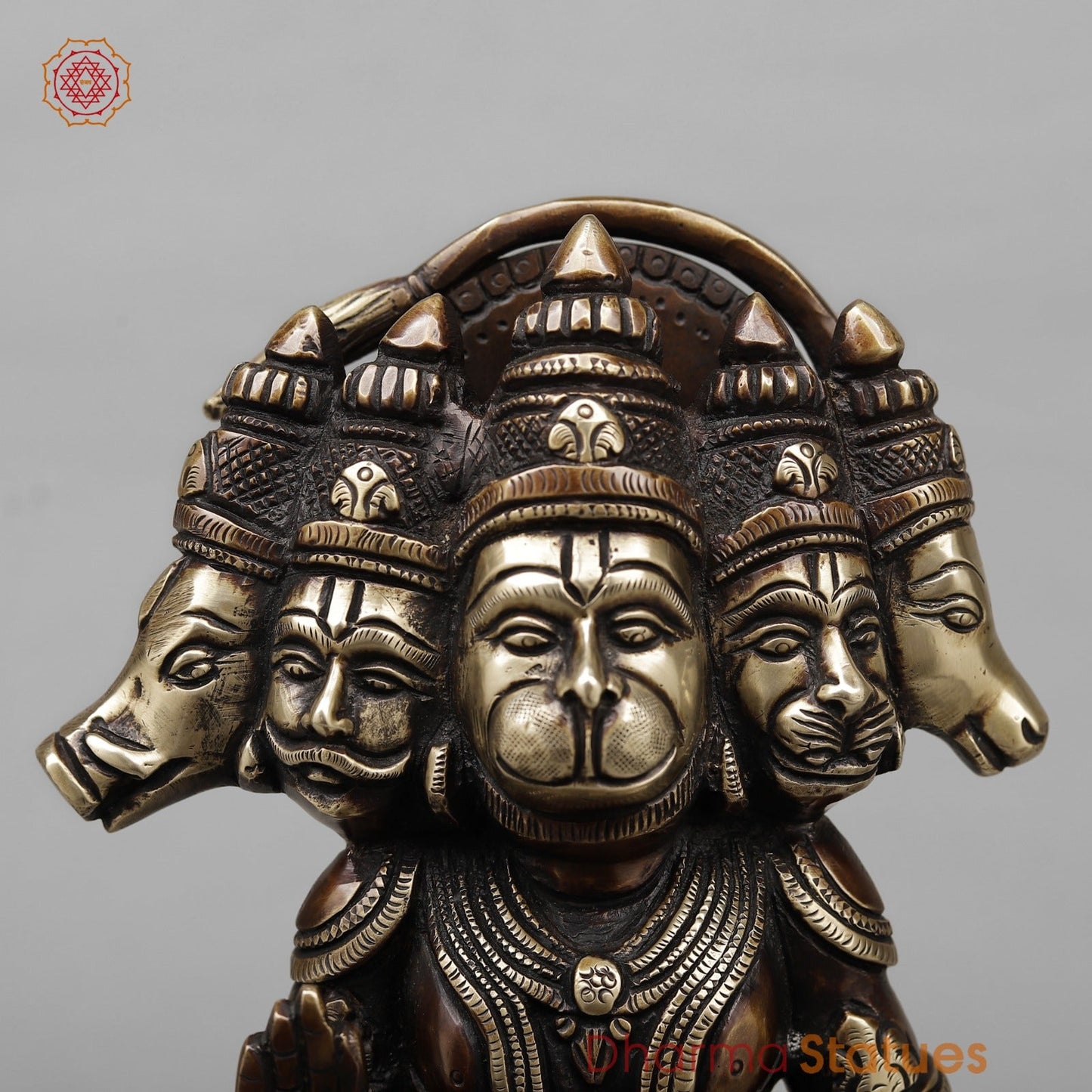 Brass Panchmukhi Hanuman  Fine, Antique Copper Finish 14”