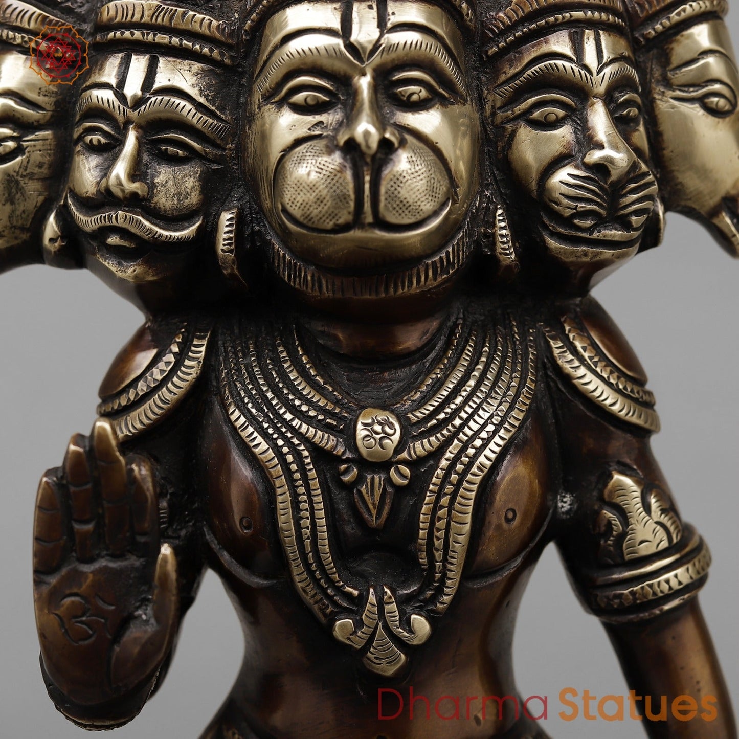 Brass Panchmukhi Hanuman  Fine, Antique Copper Finish 14”