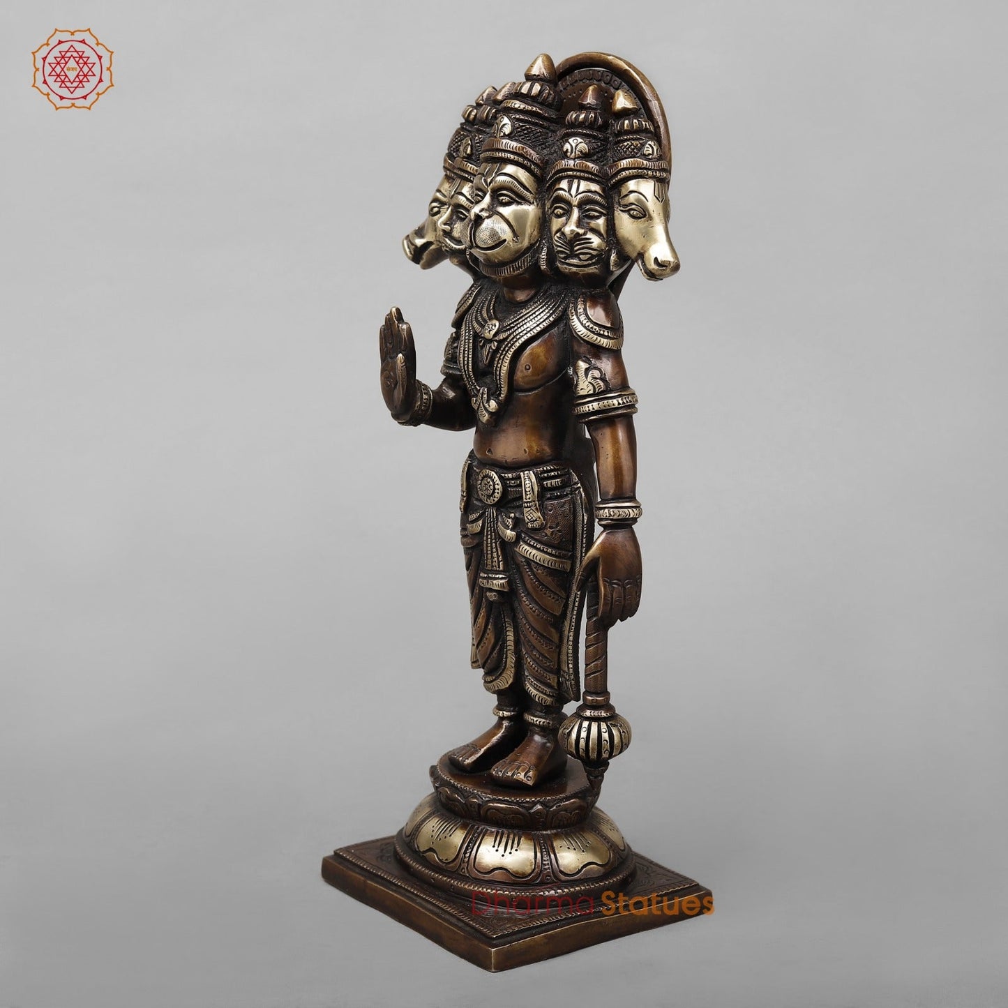 Brass Panchmukhi Hanuman  Fine, Antique Copper Finish 14”