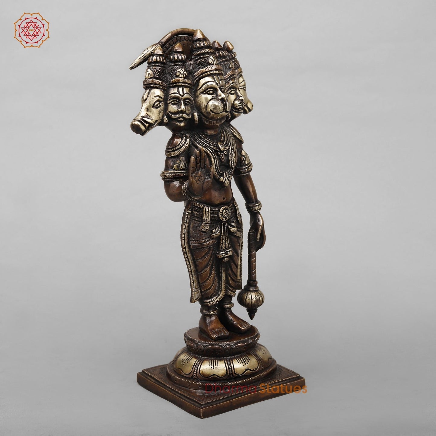 Brass Panchmukhi Hanuman  Fine, Antique Copper Finish 14”