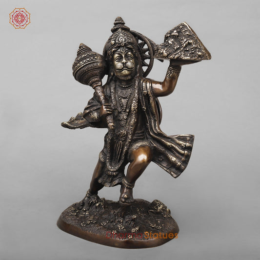 Brass Hanuman Standing  Fine, Antique Copper Finish 11”