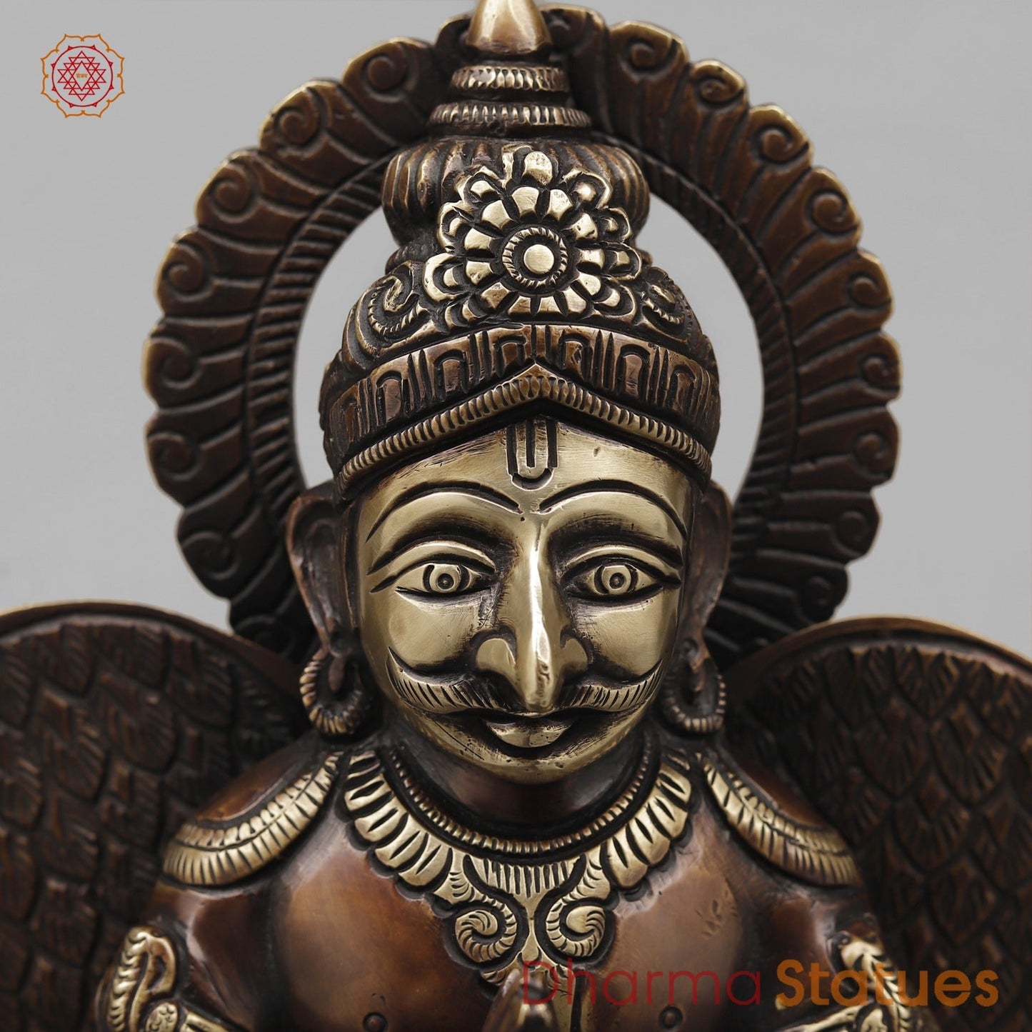 Brass Divine Garuda with spiritual Mantra on Wings, Antique Copper Finish 12”