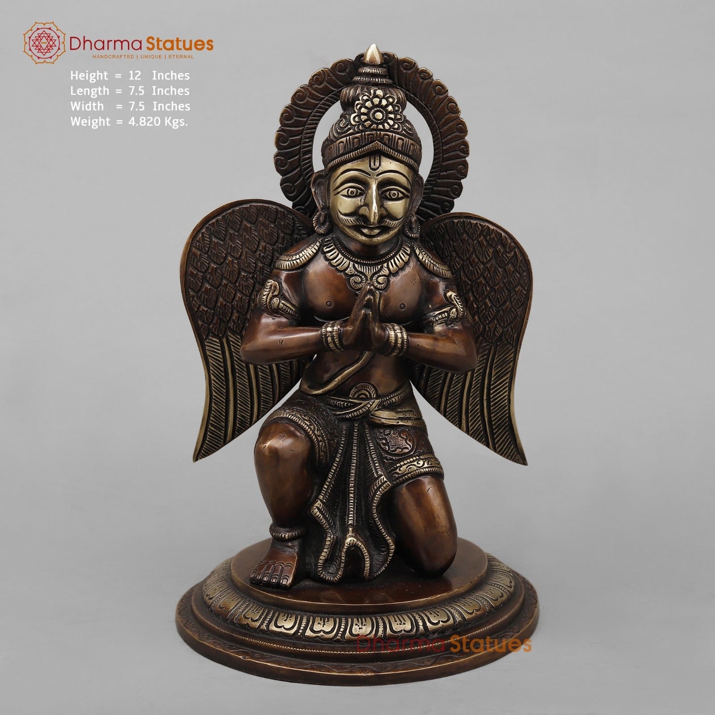 Brass Divine Garuda with spiritual Mantra on Wings, Antique Copper Finish 12”