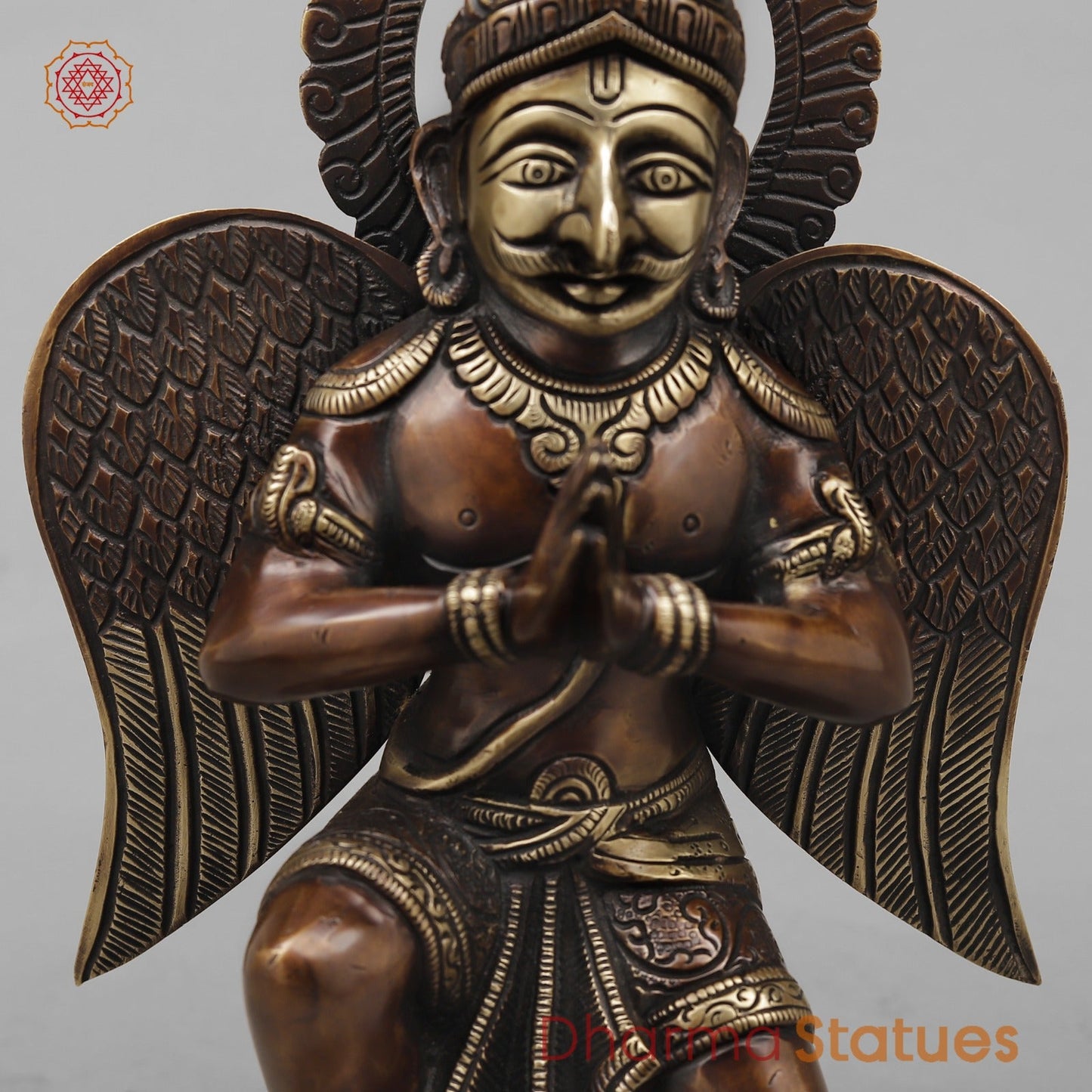 Brass Divine Garuda with spiritual Mantra on Wings, Antique Copper Finish 12”