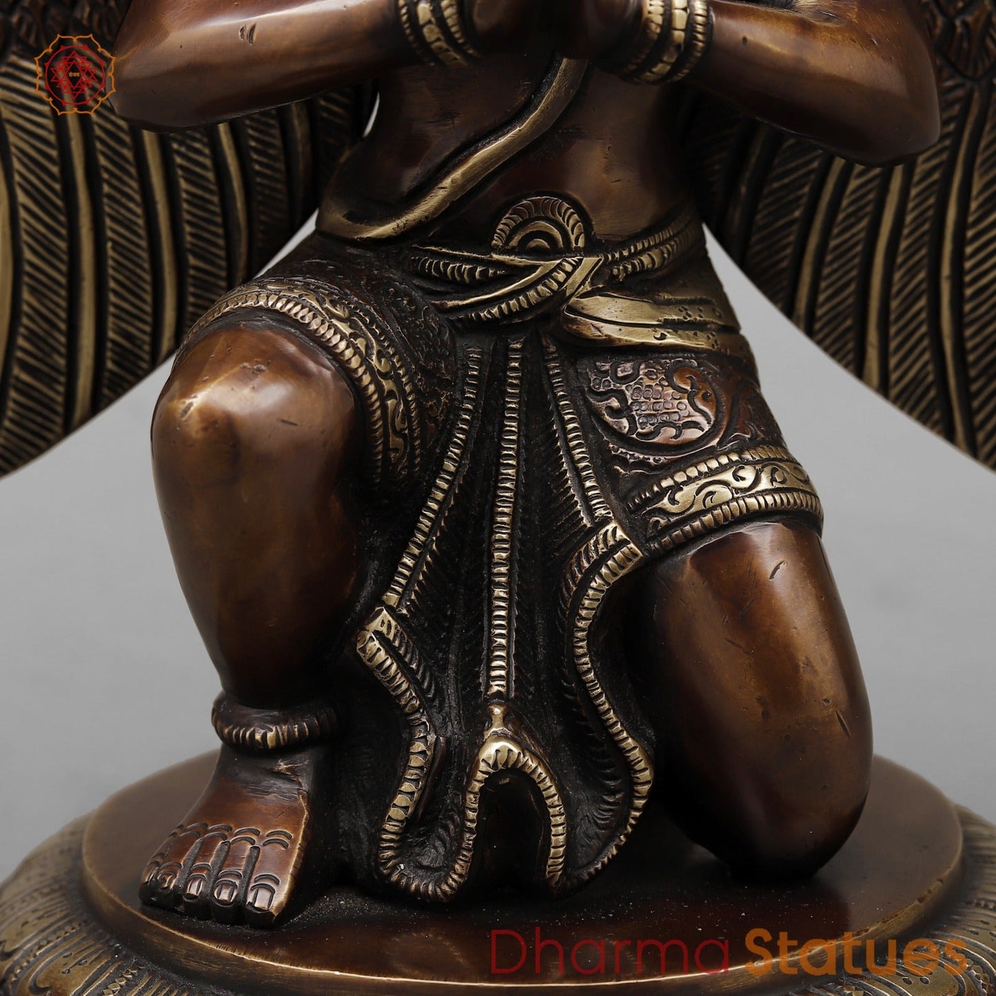 Brass Divine Garuda with spiritual Mantra on Wings, Antique Copper Finish 12”