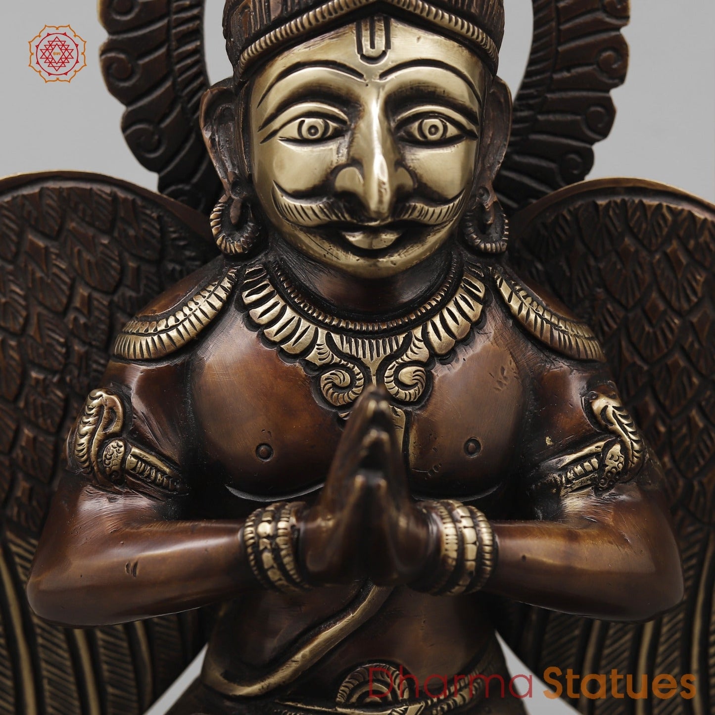 Brass Divine Garuda with spiritual Mantra on Wings, Antique Copper Finish 12”
