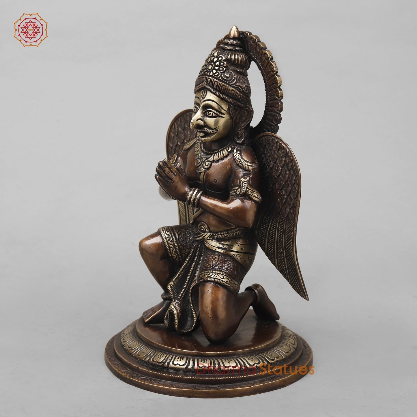 Brass Divine Garuda with spiritual Mantra on Wings, Antique Copper Finish 12”