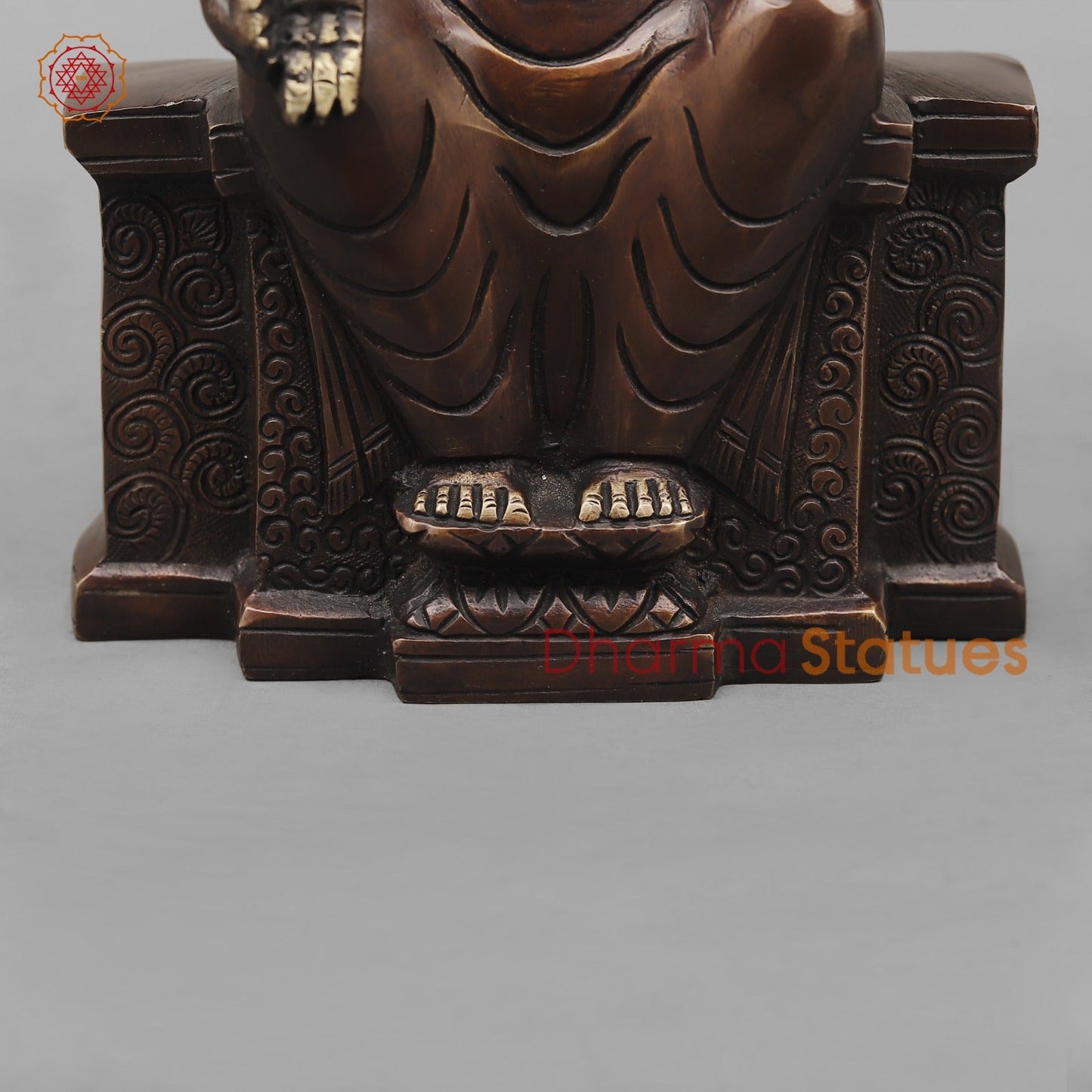 Brass Buddha seated On Throne, Antique copper Finish 10”