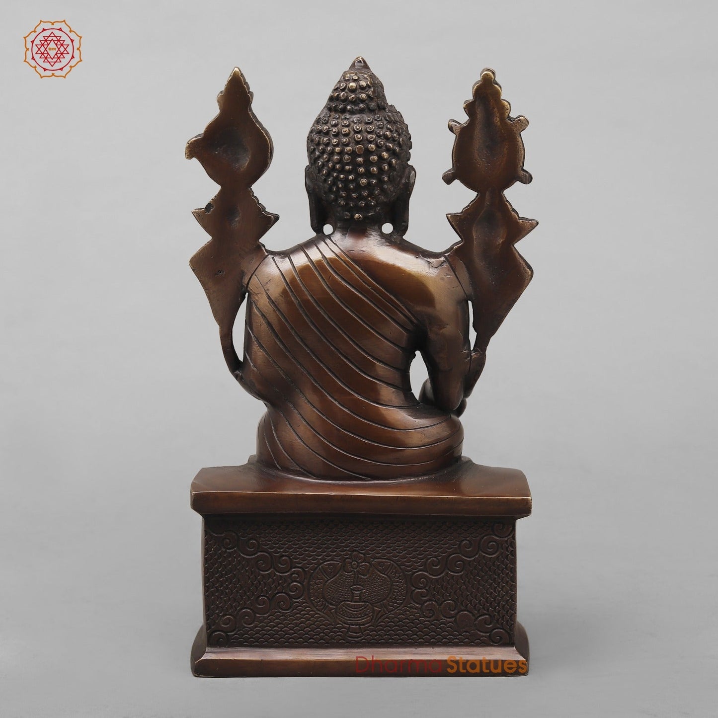 Brass Buddha seated On Throne, Antique copper Finish 10”