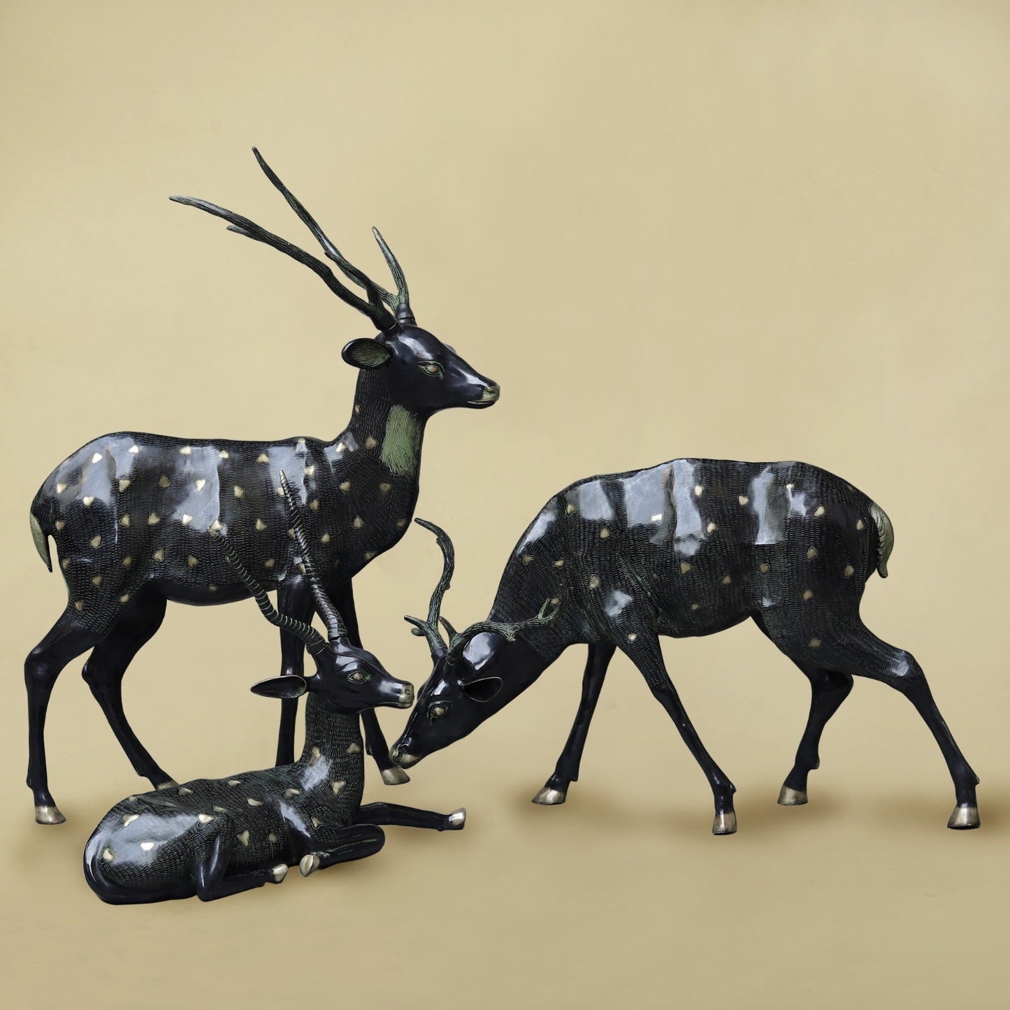 Brass Deer Family Set, Black Antique Finish 53”