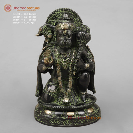Brass Hanuman ji Seated Fine, Black antique Finish 10.5”