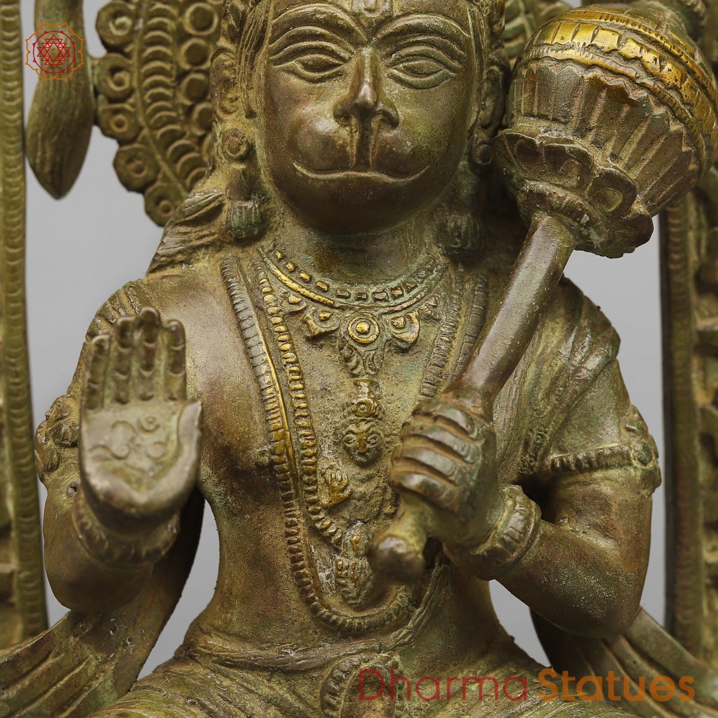 Brass Hanuman ji Seated With arch Fine, Green antique Finish 10.5”