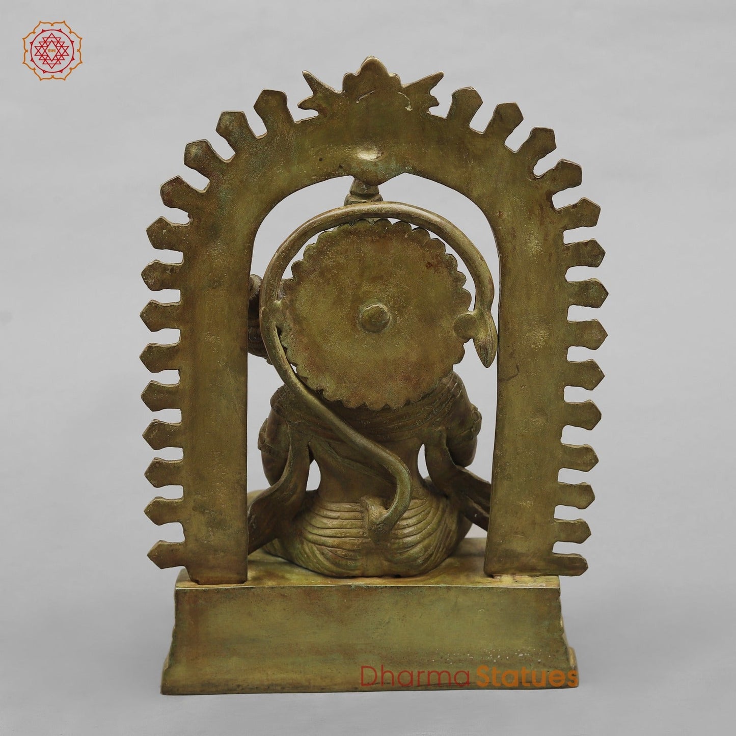 Brass Hanuman ji Seated With arch Fine, Green antique Finish 10.5”