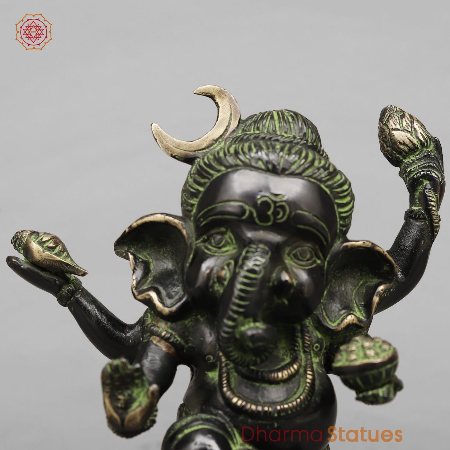 Brass Baby Ganesh Dancing Fine, Black Green Finish 8.5”