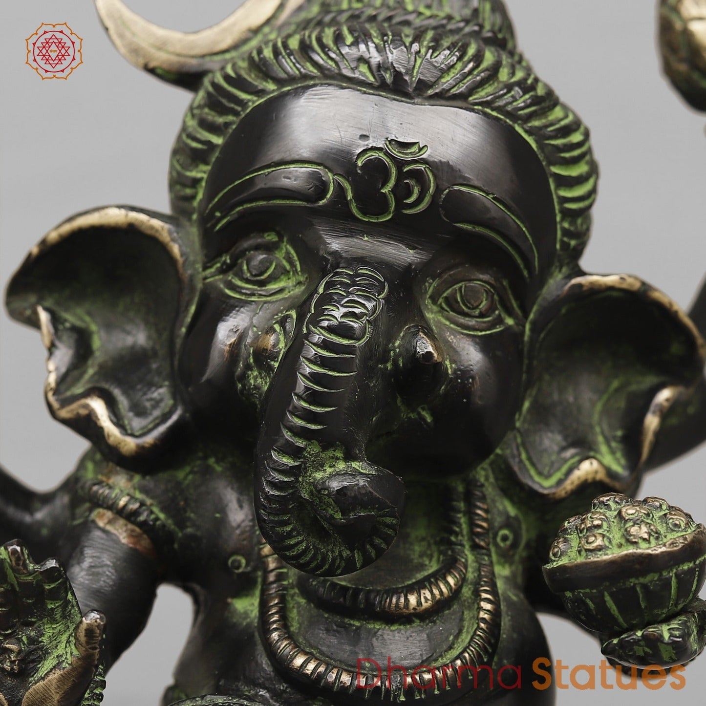 Brass Baby Ganesh Dancing Fine, Black Green Finish 8.5”
