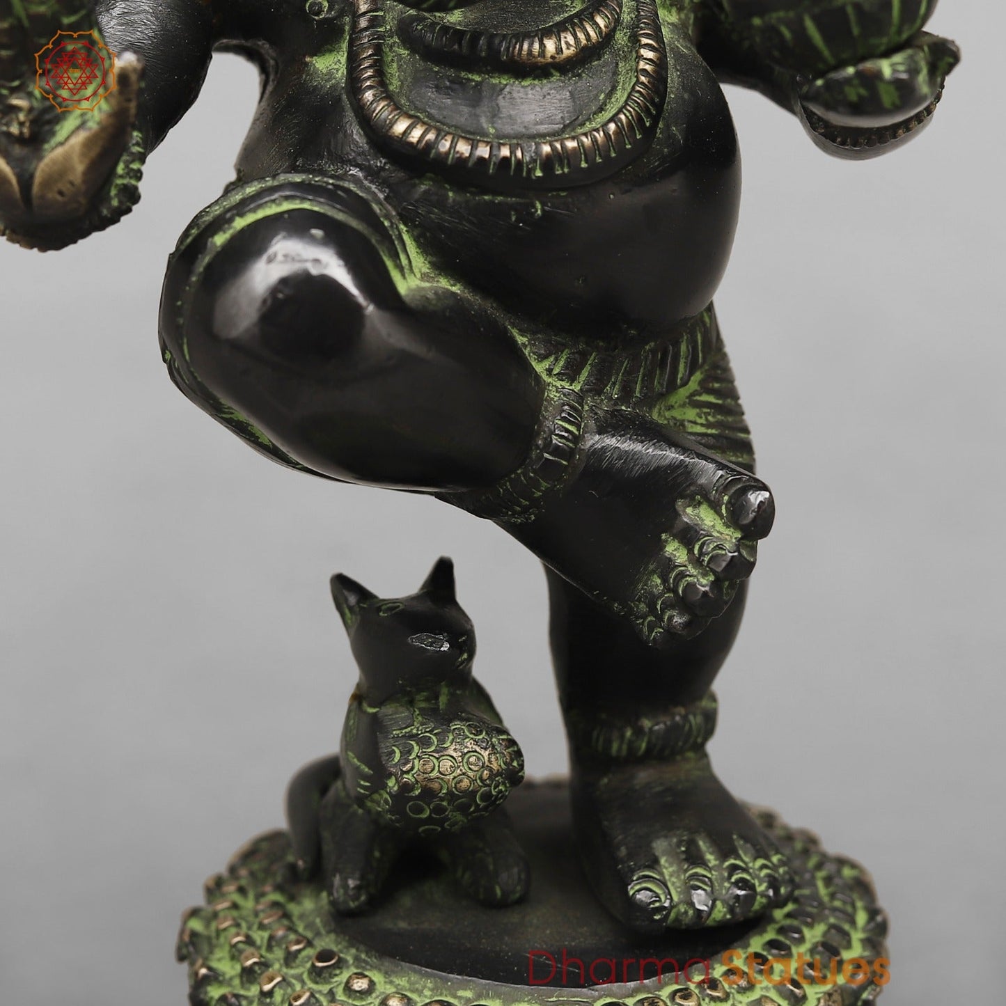 Brass Baby Ganesh Dancing Fine, Black Green Finish 8.5”