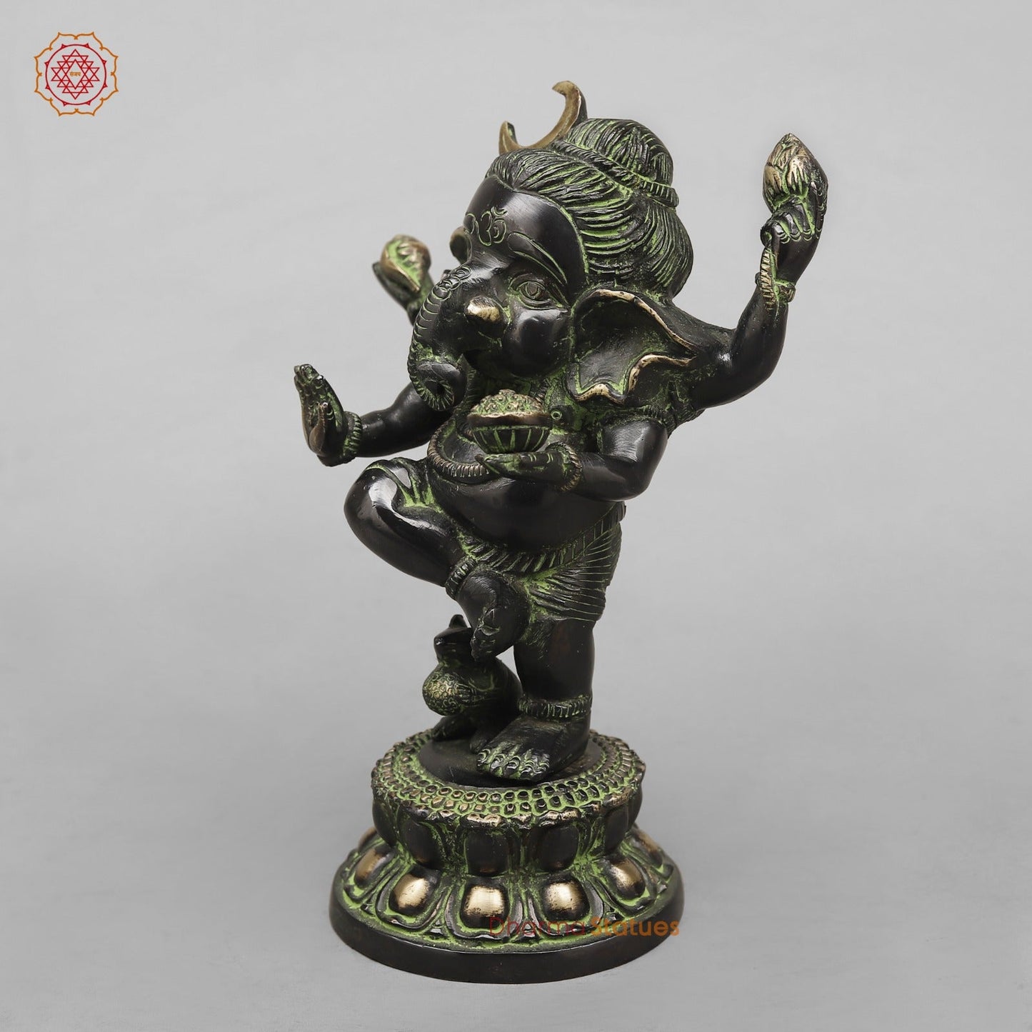 Brass Baby Ganesh Dancing Fine, Black Green Finish 8.5”