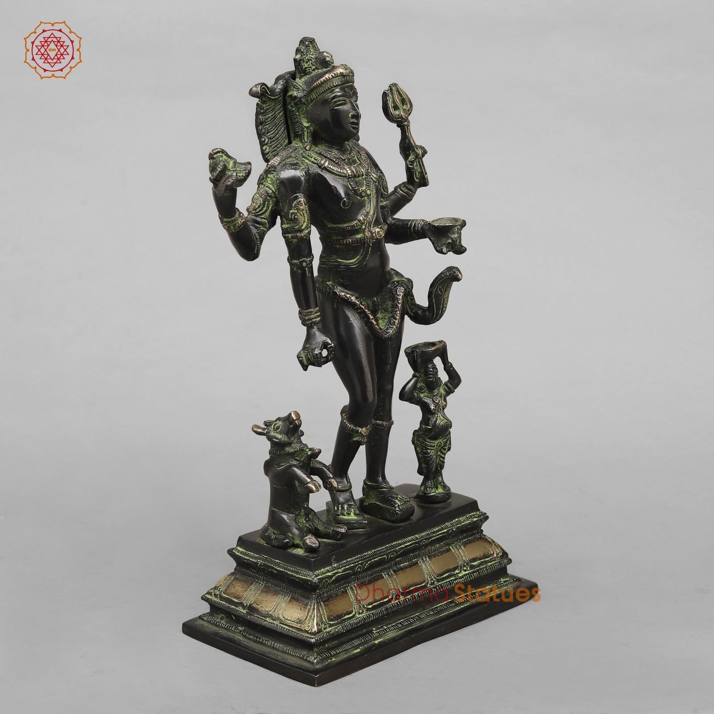 Brass Kaal Bhairo Shiva Standing Fine, Black antique Finish 12”