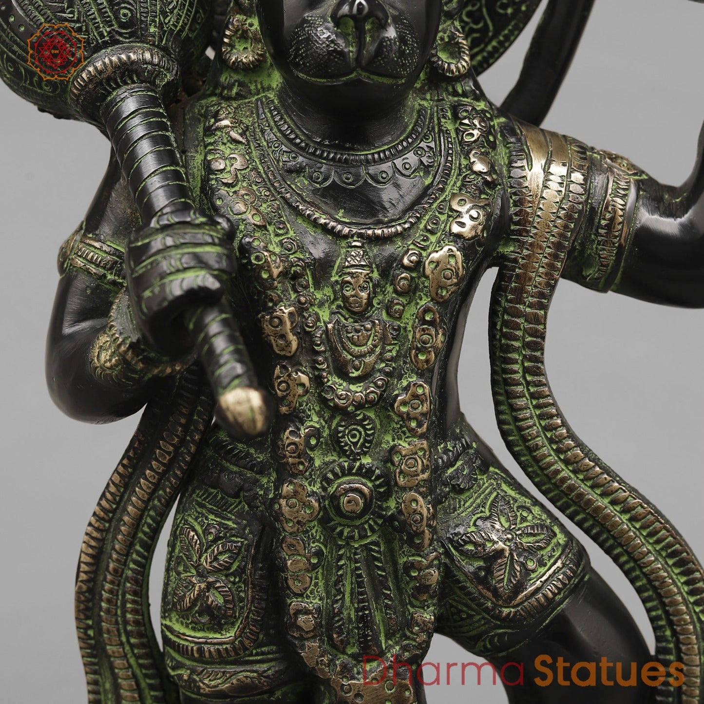 Brass Hanuman Standing Fine,Black Antique Finish 14.5”