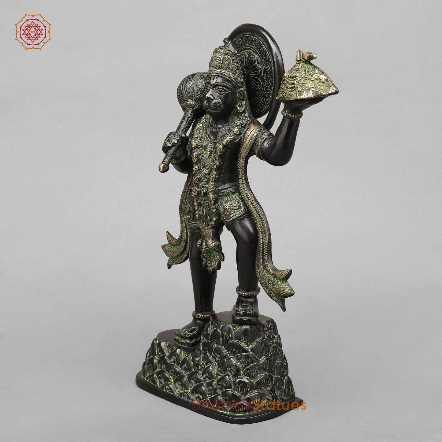 Brass Hanuman Standing Fine,Black Antique Finish 14.5”