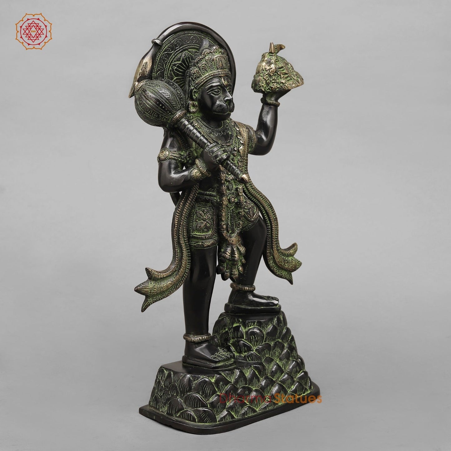 Brass Hanuman Standing Fine,Black Antique Finish 14.5”