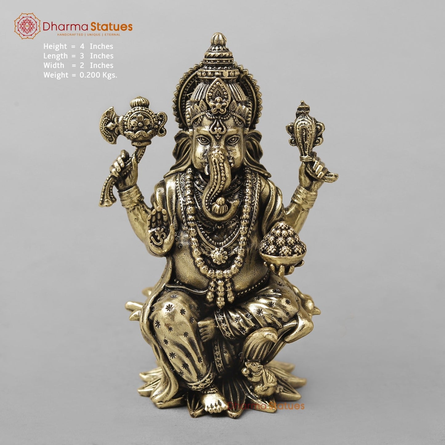 Brass Ganesh Seated on Lotus Fine 4”
